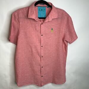 Tenth & Ocean Linen Red Button Front Short Sleeve Shirt Sz Large